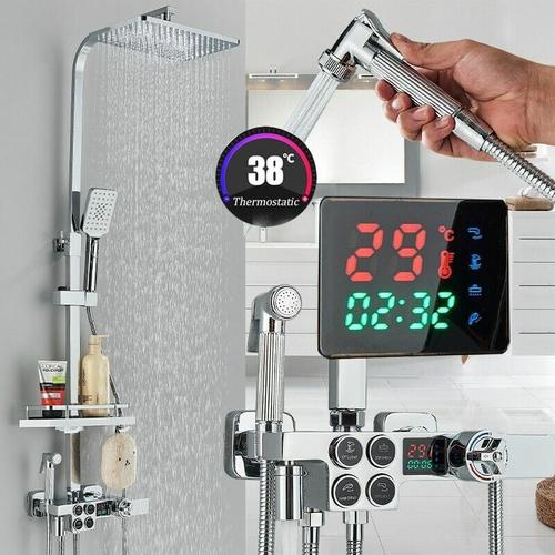 Linuode – Thermostat Duscharmatur lcd Set Regendusche Duschsäule Duschsystem Duschpaneel