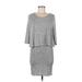 Bar III Casual Dress - Shift Scoop Neck Short sleeves: Gray Print Dresses - Women's Size Medium