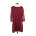 J.Crew Factory Store Casual Dress - Shift Crew Neck 3/4 sleeves: Burgundy Print Dresses - Women's Size 2