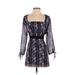 JM Collection Casual Dress - Mini Square Long sleeves: Purple Floral Dresses - Women's Size 8