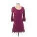 Laundry by Shelli Segal Casual Dress - A-Line Scoop Neck 3/4 sleeves: Pink Print Dresses - Women's Size 0 Petite