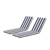 2PCS Outdoor Chaise Lounge Chair Cushions 75 inch Patio Lounge Cushions with 2.36 Thick Sponge and Adjustable Straps Weather Resistant and Washable Outdoor Cushions for Lawn Pool Blue striped