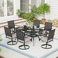 5/7-piece Patio Dining Set 4/6 Rattan Swivel Chairs with Cushion and 1 Metal Table with Umbrella Hole 7-PieceSets 6 7-Piece Sets