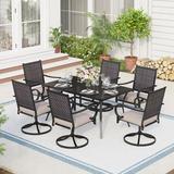 5/7-piece Patio Dining Set 4/6 Rattan Swivel Chairs with Cushion and 1 Metal Table with Umbrella Hole 7-PieceSets 6 7-Piece Sets