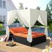 Outdoor Patio Daybed with Canopy Patio Wicker Sunbed with Cushions and Adjustable Seats for Lawn Garden Backyard Poolside Suitable for 2 to 6 Person Orange