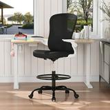 Drafting Chair Tall Office Chair with Flip-up Armrests Executive Ergonomic Computer Standing Desk Chair Office Drafting Chair with Lumbar Support and Adjustable Footrest Ring White