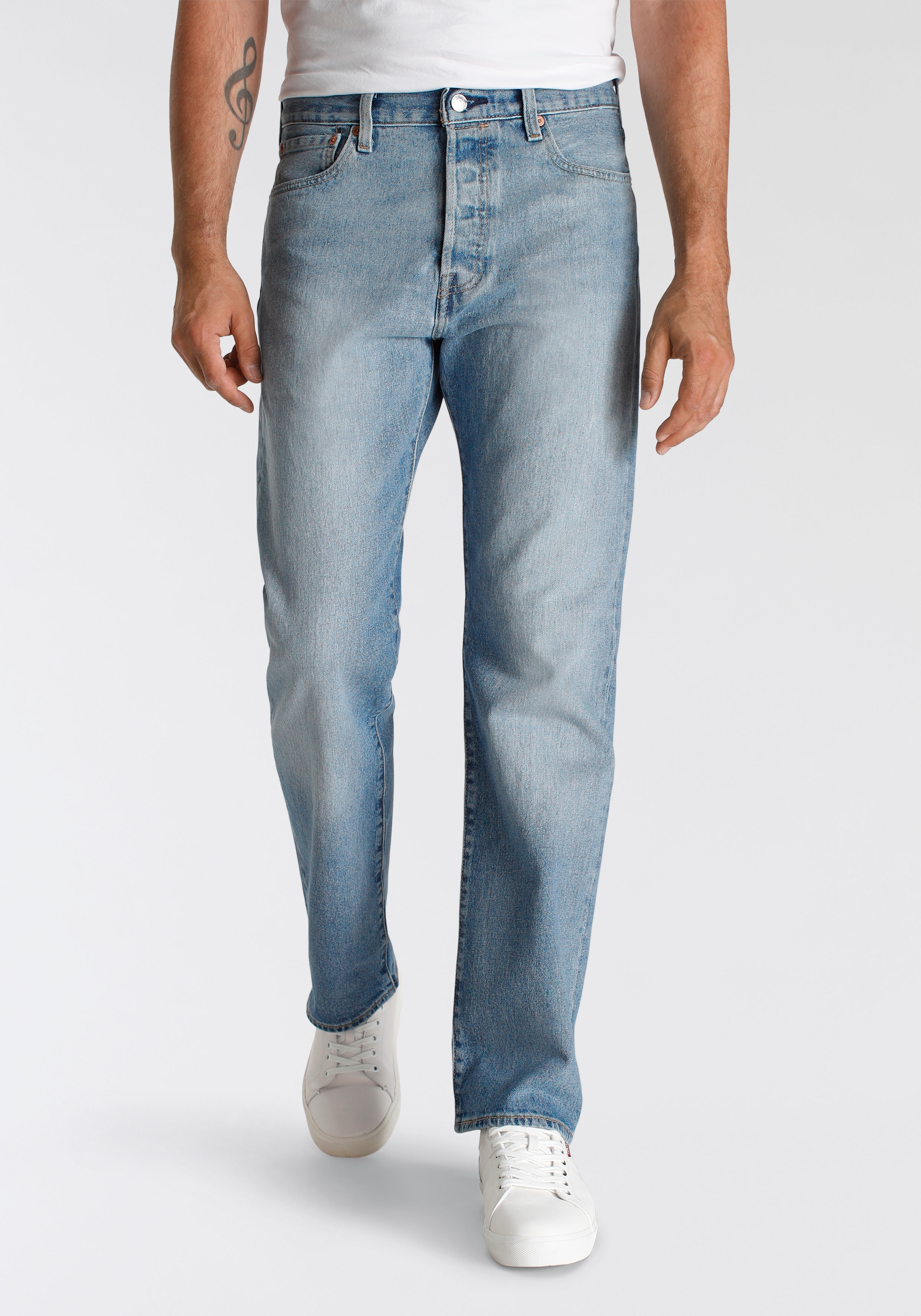 Straight-Jeans LEVI'S "501 LEVI'S ORIGINAL", Herren, Gr. 36, Länge 32, blau (stretch it out), Denim/Jeans, Obermaterial: 99% Baumwolle, 1% Elasthan, normal lang, Jeans Straight-Jeans, mit Markenlabel