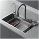 Kitchen Sink 304 Stainless Steel Nano Raindance Waterfall Sink, Bar Sink With Pull-Out Tap, Chopping Board, Cup Washer, Dishwasher Single Sink (Color : Grey D, Size : 68x46cm)