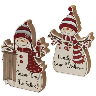 Candy Cane Wishes Chunky Snowman 2 Asstd. - Off-White - 6" high by 4.5" wide by .75" deep