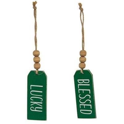 Blessed Or Lucky Green Wooden Tag 2 Assorted - N/A
