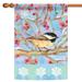 Blue Brown Winter Woods Chickadee Christmas Outdoor House Flag 40"x28"