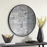 Allan Andrews Black Metal Framed Wall Mirror with Antique Print on Glass - 32 Diameter x 3/4