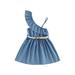 TFFR 1-5 Years Kids Girl s Ruffled Dress One Shoulder A-line Dress with Belt