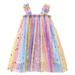 ZRBYWB Toddler Girls Dresses Sleeveless Rainbow Tie Dyed Star Sequin Tulle Ruffles Princess Dress Dance Party Dresses Clothes Party Dress