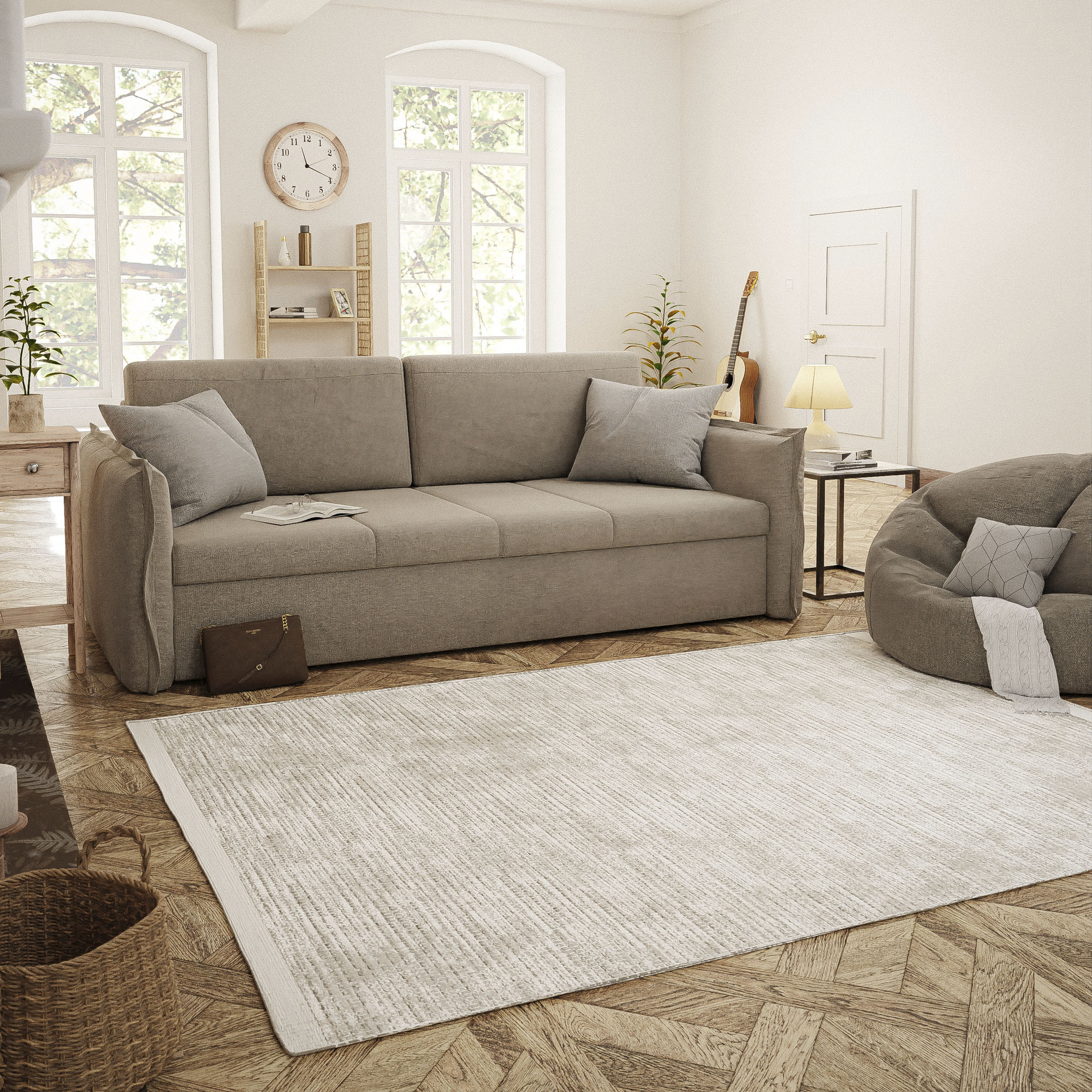 Wollteppich MY HOME "Wolltraum Passion", beige (natur, grau), B:160cm H:10mm L:160cm, Baumwolle, Wolle, Teppiche, Wendeteppich, handgewebt, melierte Optik, reine Wolle, auch als Läufer Image