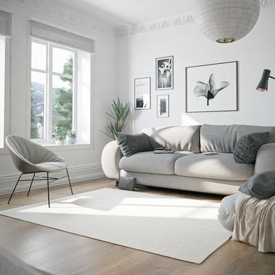 Wollteppich MY HOME "Woolscape 1", beige (naturweiß), B:200cm H:10mm L:200cm, Wolle, Baumwolle, Teppiche, Wendeteppich, handgewebte Qualität, Uni, reine Wolle, Wohnzimmer Image