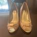 Coach Shoes | Coach Peep Toe Nude Patent Wedge, Size 9b | Color: Cream | Size: 9