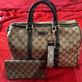 Gucci Bags | Authentic Gucci Duffle Bag Gg Leather/Wallet Gucci Vintage Wallet/ Small Spot! | Color: Tan | Size: Os