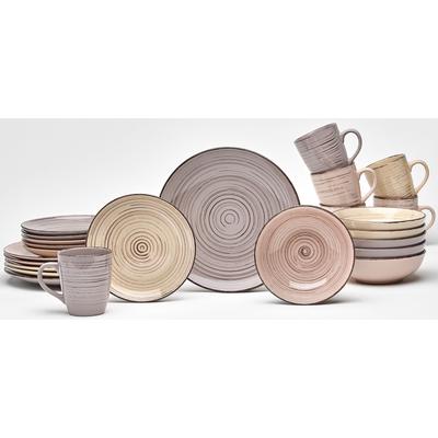 Kombiservice VAN WELL "Geschirr-Set, Service Royal", rosa (taupe, hellbeige, hellrosa), 24 tlg., Steingut, Geschirr-Sets, Pinselstrich-Dekor, 24 Teile, für 6 Personen Image