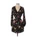 Rachel Zoe Casual Dress - Mini Plunge Long sleeves: Black Floral Dresses - Women's Size 0