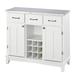 Stainless Steel Top Kitchen Island Sideboard Cabinet Wine Rack in White - 41.75W x 17D x 36.25H