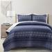 Scandinavian Chevron Navy Blue White Reversible Cotton Quilt Set