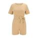 Vedolay Womens Rompers For Summer Jumpsuits for Women Bodycon Long Sleeve V Neck Rich Hold Zipper One Piece Outfits Khaki XXL
