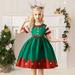 Herrnalise Toddler Girls Cute Christmas Stripe Print Satin Cloth Birthday Party Gown Long Dresses