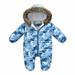 skpabo Baby Girls Boys Winter Warm Jacket Jumpsuit Hooded Snowsuit Floral Print Vintage Windproof Zipper Coat Outerwear Romper Light Blue 4-5 Years