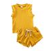 Baby Toddler Girls Outfit Set Summer Wooden Ear Side Solid Color Sleeveless Top Tie Shorts Two Piece Sports Suit For 0-6 Months