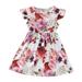 ZRBYWB Girls Dresses Ruffle Trim Dress Print Leopard Flower Leaf Pattern Crew Neck A Line Flare Casual Party Dress Baby Girl Clothes