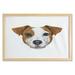 Jack Russell Wall Art with Frame Detailed Portrait of Hand Drawn Dog Animal Lover Puppy Printed Fabric Poster for Bathroom Living Room Dorms 35 x 23 Brown White by Ambesonne