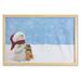 Snowman Wall Art with Frame Winter Time Theme Snowman with Christmas Hat Scarf and Present Happy Holiday Printed Fabric Poster for Bathroom Living Room Dorms 35 x 23 Multicolor by Ambesonne