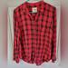 American Eagle Outfitters Tops | American Eagle Plaid Boyfriend Fit Shirt Womens Medium Button Up Long Sleeve | Color: Black/Red | Size: M