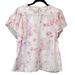 Nine West Tops | Nwt Nine West Pink Pleated Flutter Sleeve Womens Blouse Top Size L | Color: Pink/White | Size: L