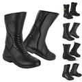 REXTEK Real Leather Motorcycle Boots Motorbike Boots Waterproof Long Touring Motorcycle Boots Mens Motorbike shoes touring line articles (Protek Black, numeric_9)