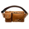 FANDARE Retro Waist Fanny Pack Bumbags for Men Sling Bag Genuine Leather Chest Shoulder Crossbody Bag Cover Pack for Hiking Cycling Travelling Outdoor Sport Business College Shoulder Bag Brown D