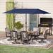 Lark Manor™ Alyah Rectangular 6 - Person 60" Long Outdoor Dining Set w/ Cushions & Umbrella Plastic/Metal/Wicker/Rattan in Blue | 60 W x 38 D in | Wayfair