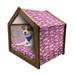 I Love You Pet House Funny and Pink Cloud Characters in Cartoon Style with Little Hearts Outdoor & Indoor Portable Dog Kennel with Pillow and Cover 5 Sizes Magenta Pale Pink by Ambesonne