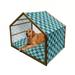 Navy and Teal Pet House Aquatic Colored Squares with Old Fashioned Polka Dots Retro Style Maritime Outdoor & Indoor Portable Dog Kennel with Pillow and Cover 5 Sizes Multicolor by Ambesonne