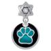 3/4 Teal Paw in Black Circle - Star of David with Clear Crystal Charm Bead