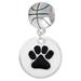 3/4 Black Paw in White Circle - Basketball Charm Bead