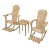 Best Desu Zero Gravity Collection Natural Adirondack Rocking Chair with Built-in Footrest Set of 2 Rocking Chairs and 1 End Table