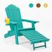 Mydepot Oversized Folding Adirondack Chair with Pullout Ottoman Cup Holder Poly Lumber