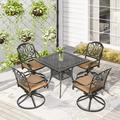 W WARMHOL 5 Piece Patio Dining Set Outdoor Table and Chairs Set for 4 Cushioned Swivel Rocking Chairs and 35.2 Square Table All-Weather Cast Aluminum Patio Funiture Set 2.2 Umbrella Hole