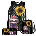 Suhoaziia Flower Sloth Backpack 3-Piece for School Girls Heat Insulation Lunch Case+Smooth Zip Pencil Box Shoulder Backpack Set Portable American Flag Print Shoulder Backpack 4 of July