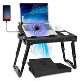 Laptop Desk for Bed Imountek Foldable Laptop Table with Cooling Fan LED Light 4 USB Ports Mouse Pad & Storage Tray for Home Office Use