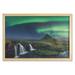 Aurora Borealis Wall Art with Frame Waterfall Kirkjufellsfoss in the Mountains Iceland Picture Night Printed Fabric Poster for Bathroom Living Room Dorms 35 x 23 Multicolor by Ambesonne