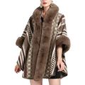 DanceeMangoo Women Hooded Poncho Shawls Trendy Warm Thick Faux Fur Fluffy Plush Cardigan Cape Coat