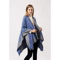 StylesILove Women Knitted Blue Open Front Poncho Cape Cardigan Cozy Wrap Jacket for Fall and Winter